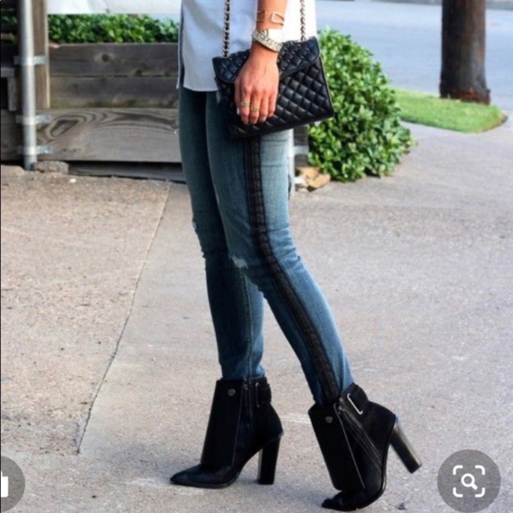 Express faux leather trim jean leggings 0R